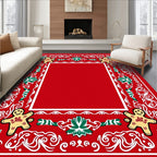 Red Gingerbread Man Holly Border Rug