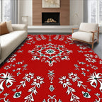 Bold Red Floral Medallion Mandala Rug