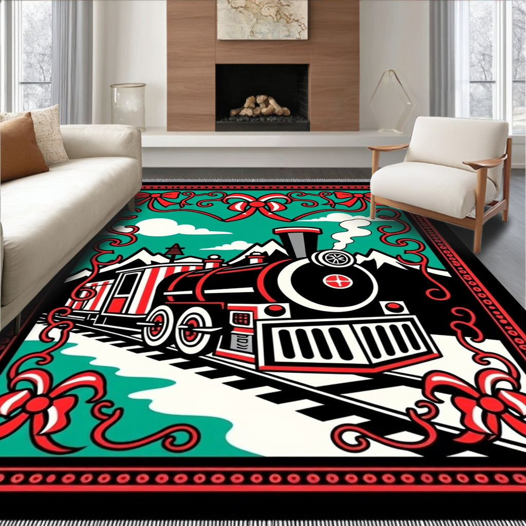 Red Bow Train Landscape Rug
