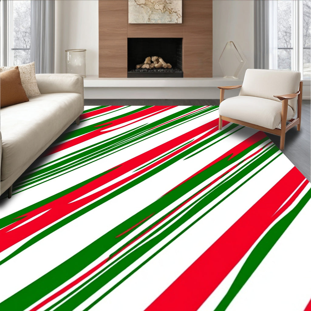 Red Green Diagonal Candy Cane Swirls Rug