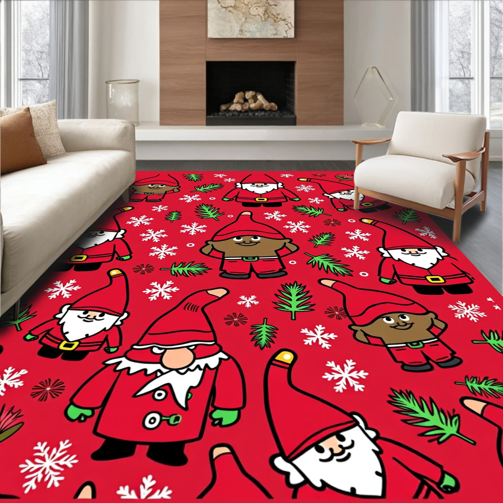 Christmas Gnomes And Snowflakes Scarlet Red Rug