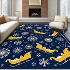 Navy Sleigh Snowflake Winter Collection Rug