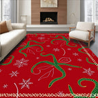 Red Green Floral Snowflakes Border Rug