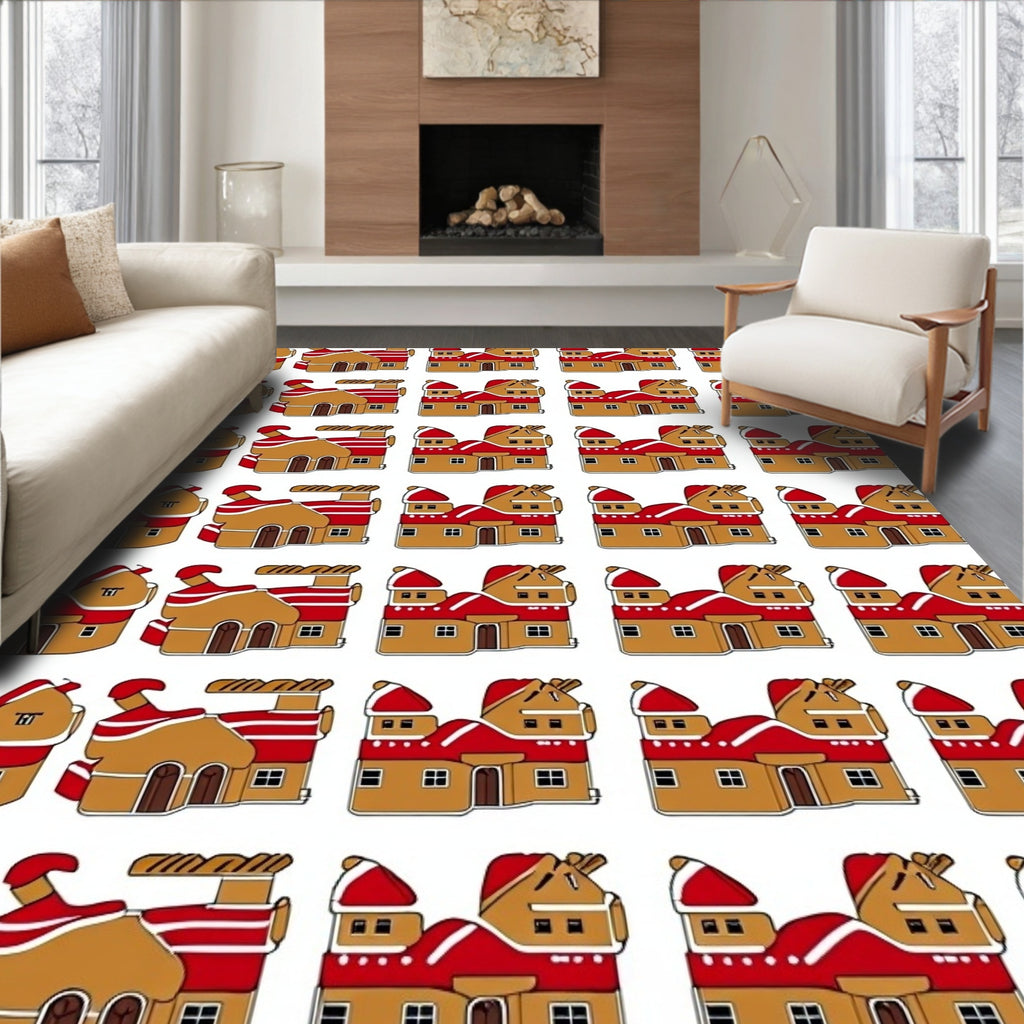 Gingerbread House Village Red Roof Rug