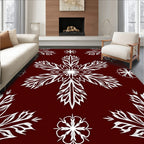 Deep Red White Snowflake Bloom Accent Rug