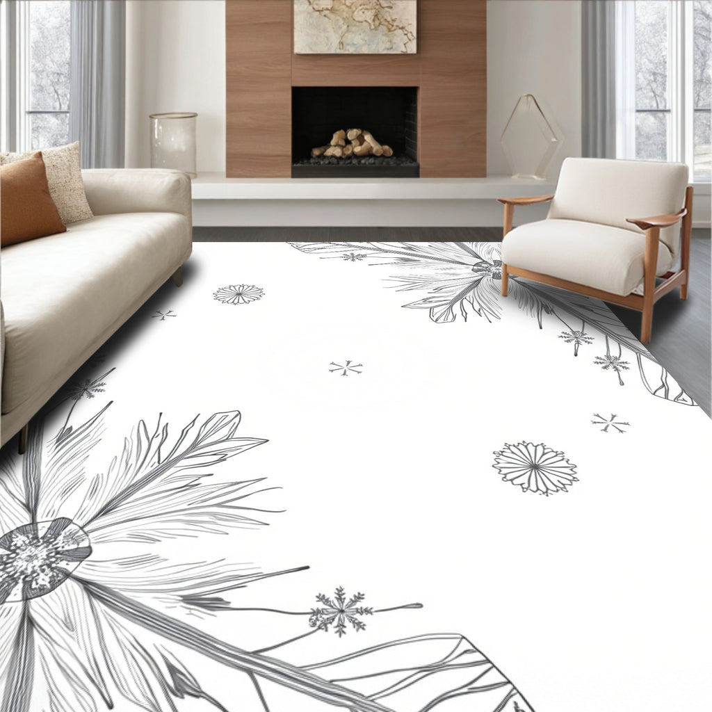 Ornate White Snowflake Cascade Rug