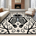 Black Skeleton Crescent Moon Stars Rug
