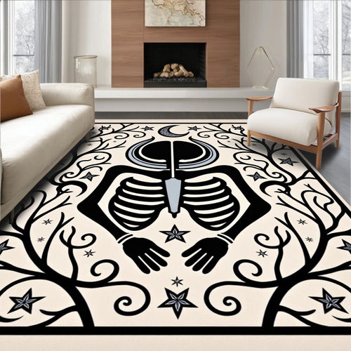 Black Skeleton Crescent Moon Stars Rug