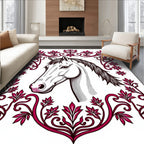 Elegant White Horse Floral Frame Rug