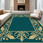 Golden Teal Acanthus Scroll Border Rug