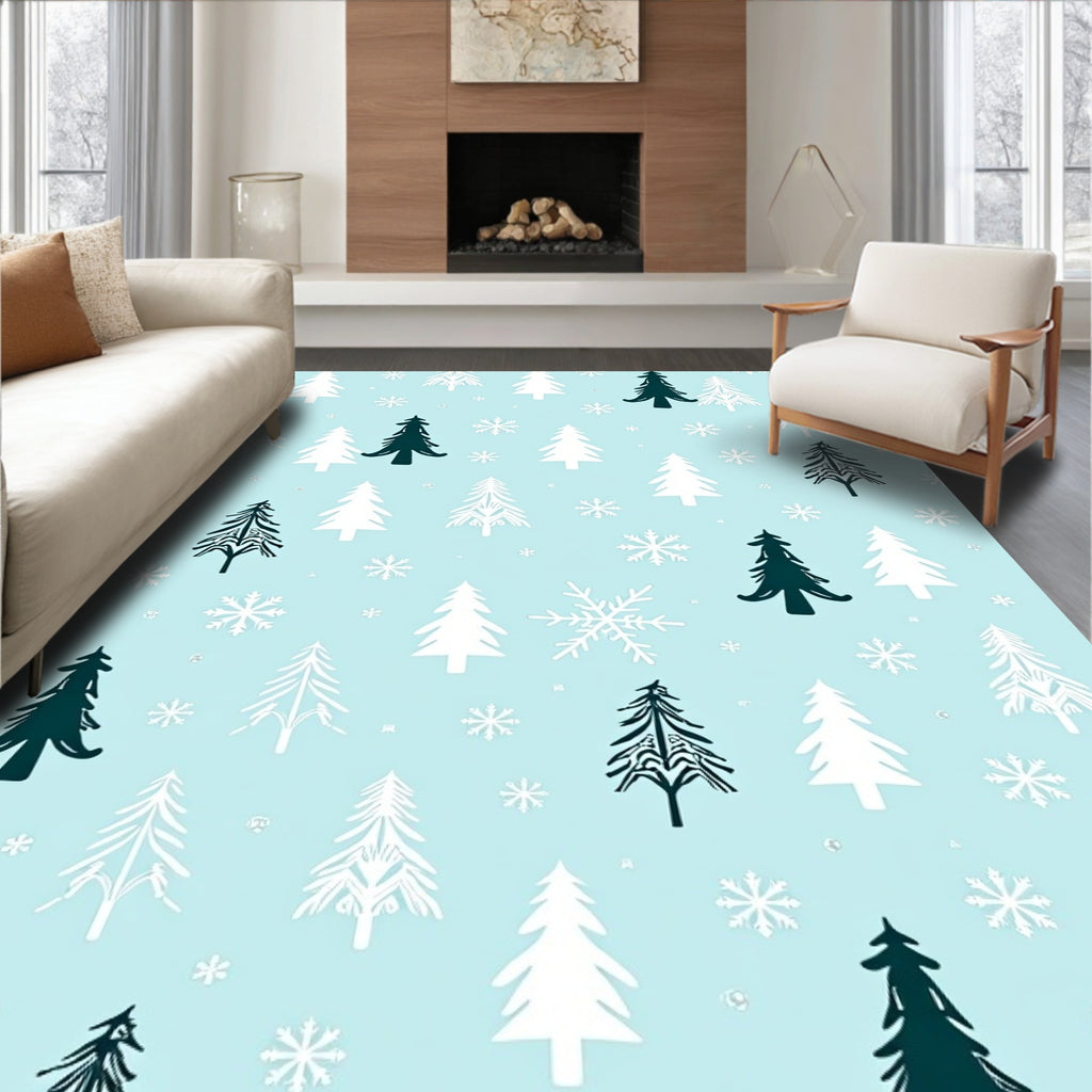 Winter Wonderland Christmas Tree Snowflakes Rug