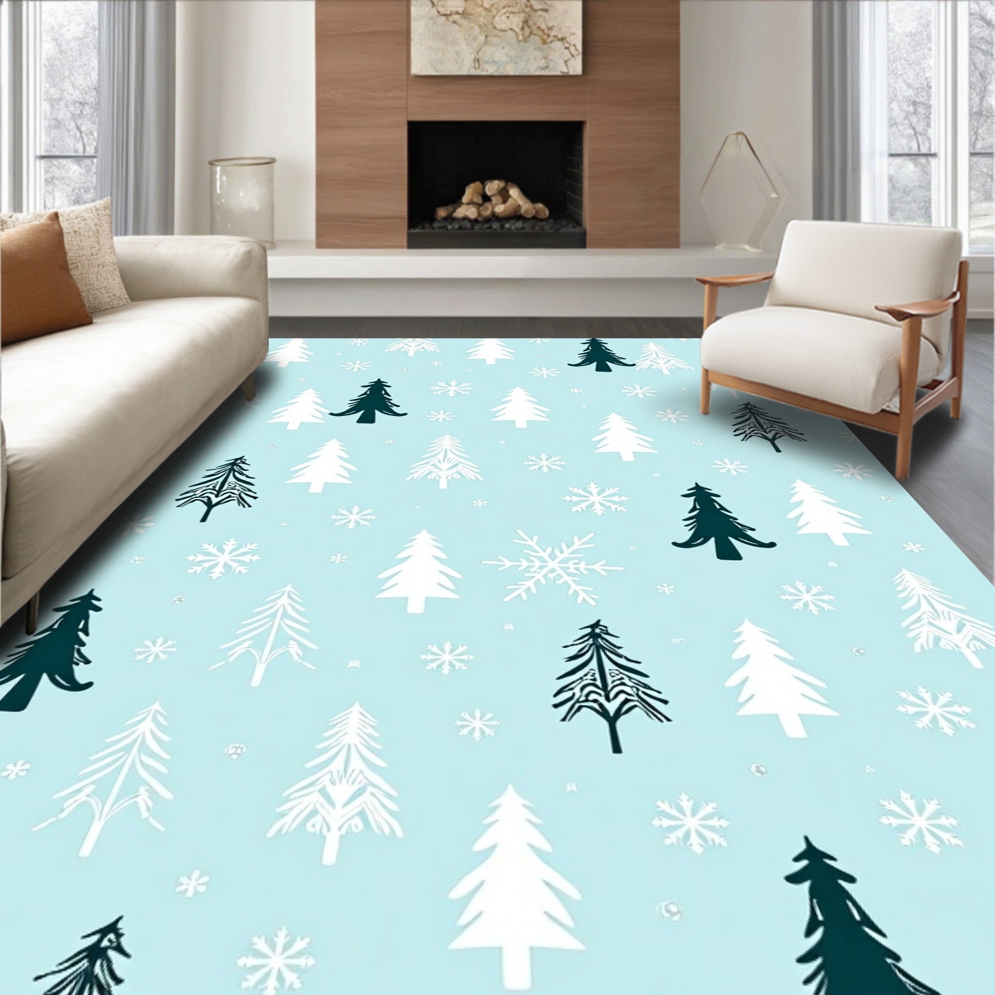 Winter Wonderland Christmas Tree Snowflakes Rug
