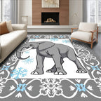 Gray Elephant Winter Snowflake Border Rug