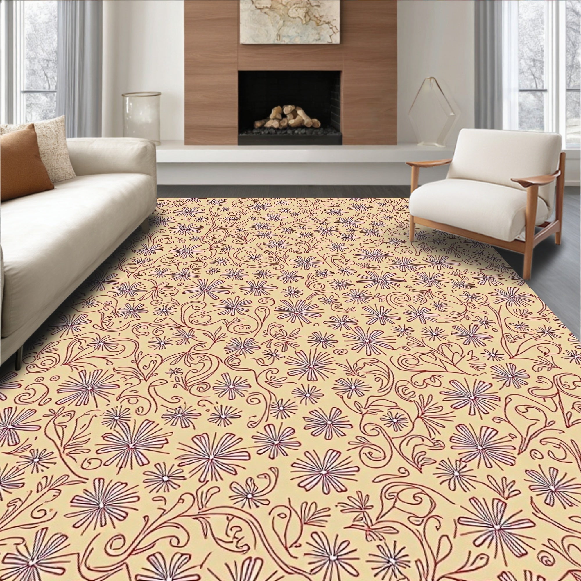Cream Floral Vine Scatter Rug