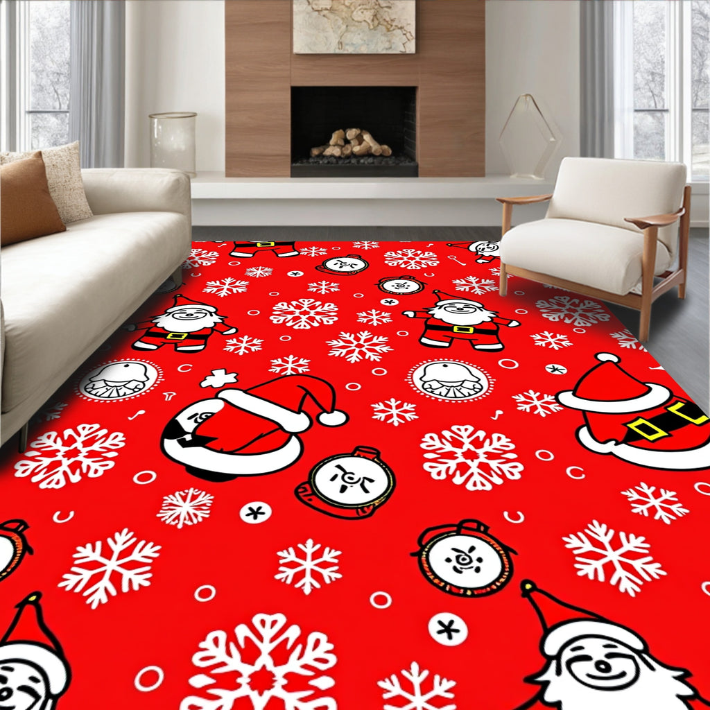 Red Santa Claus Snowflakes Alarm Clocks Rug