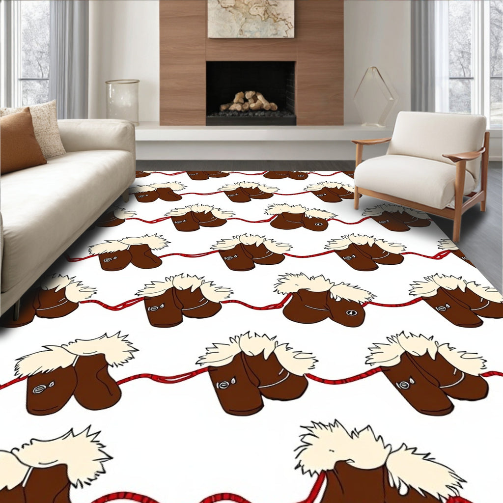 Brown Fur Lined Boot Repeating Pattern Rug