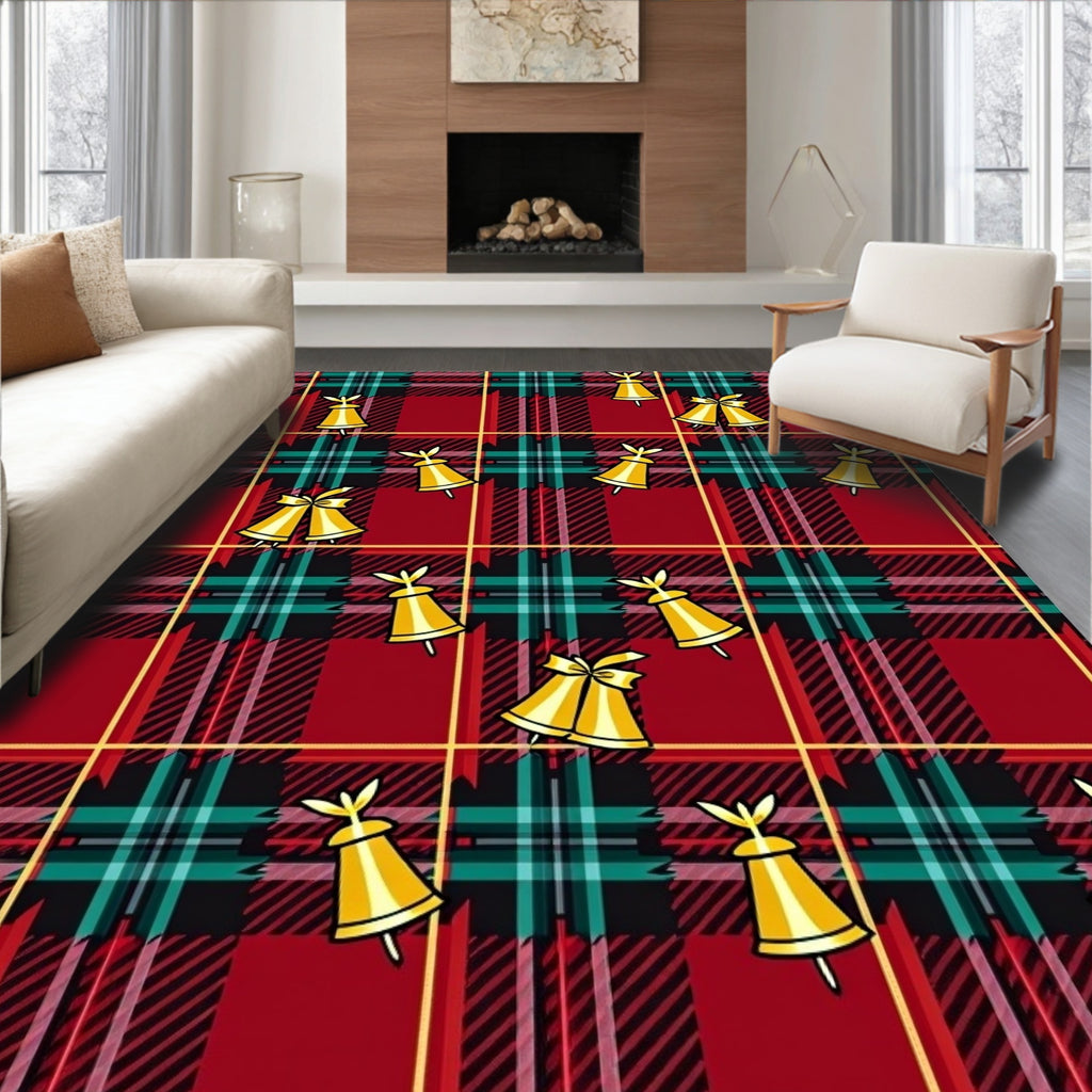 Red Plaid Gold Bell Celebration Rug