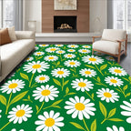 White Daisy Green Field Floral Rug