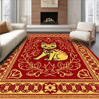 Golden Cat With Bells Red Rug