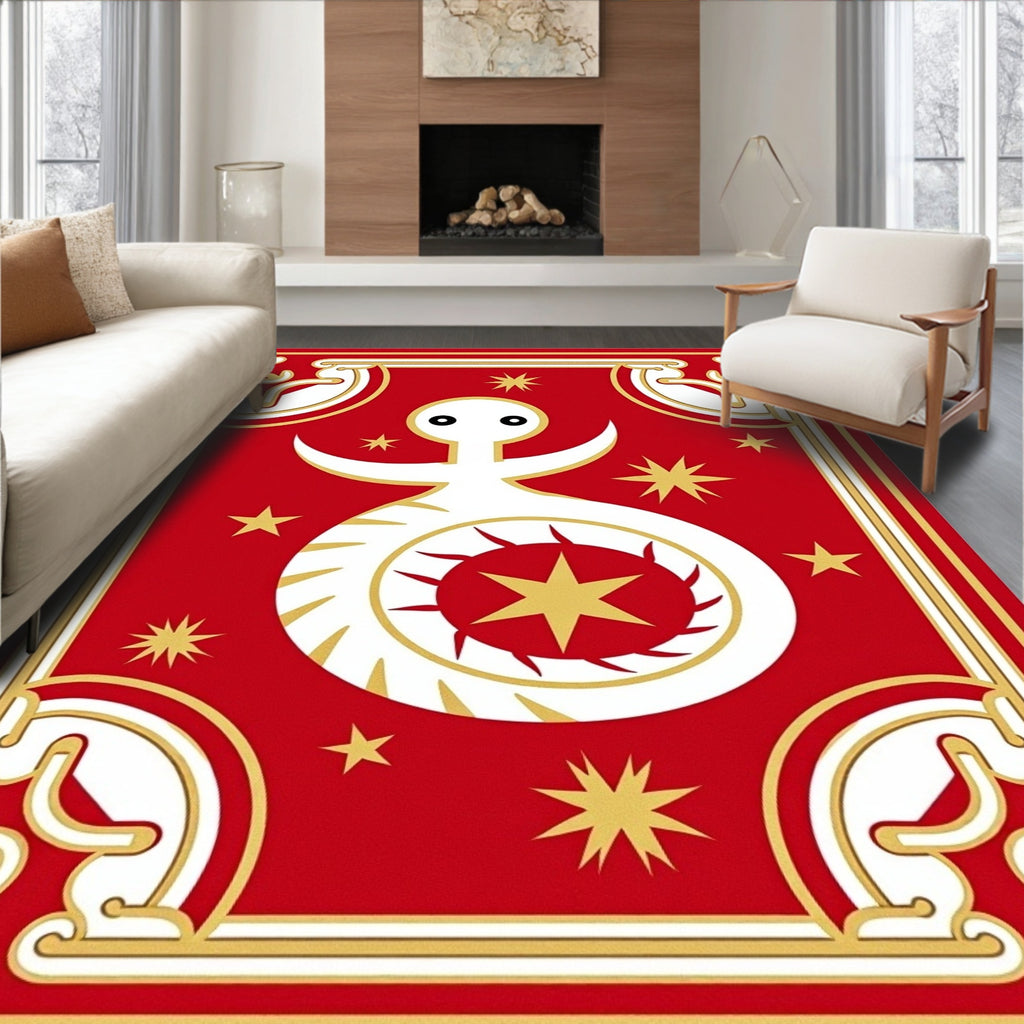 Crimson White Figure Golden Stars Rug