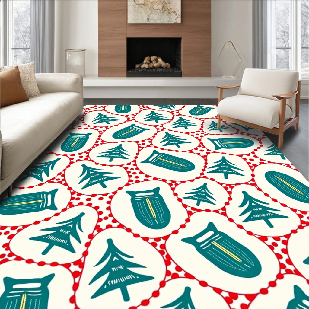 Teal Tree Red Dot Whimsical Rug