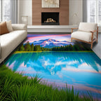 Serene Mountain Lake Sunset Reflection Rug