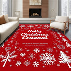 Red White Snowflake Christmas Trees Rug