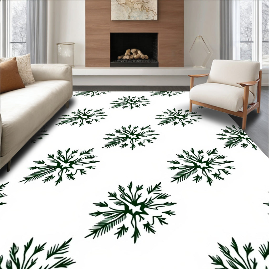 Dark Green Herbal Starburst Arrangement Rug