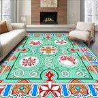 Aqua Teal Red Medallion Scroll Rug