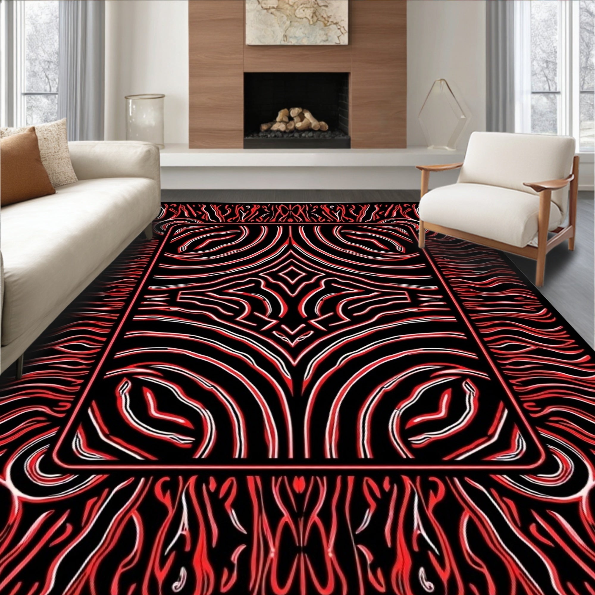 Bold Red Striped Organic Abstraction Rug