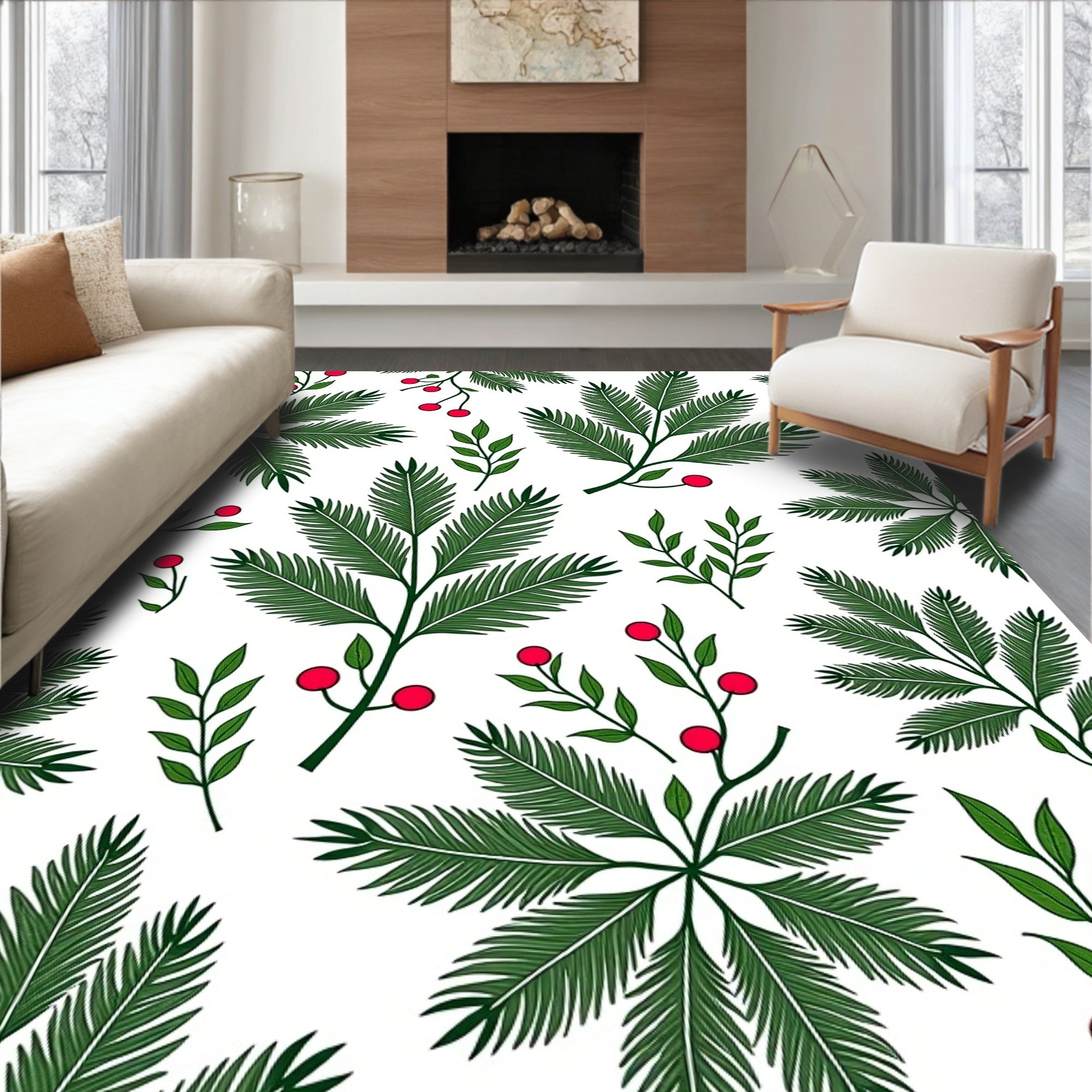 Green Fern with Red Berries Rug