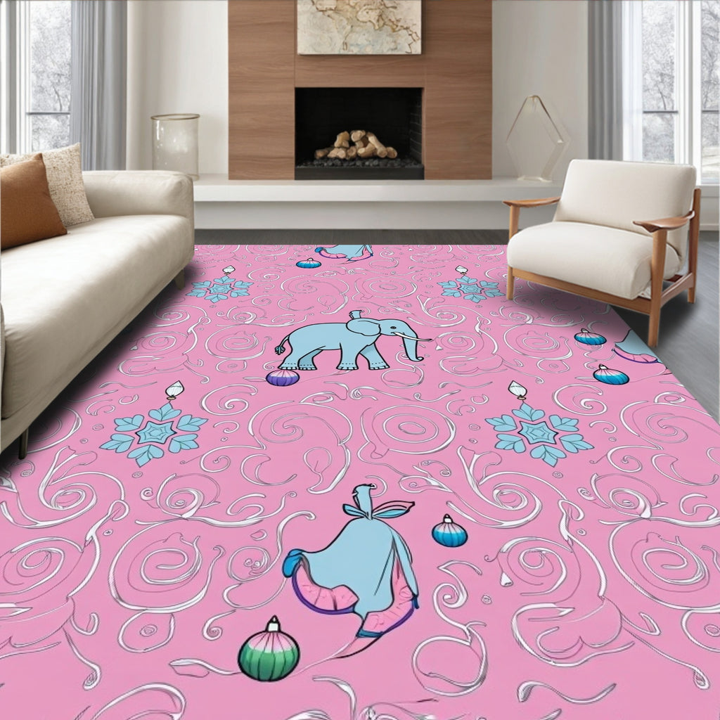 Pink Elephant Snowflake Swirl Garland Rug