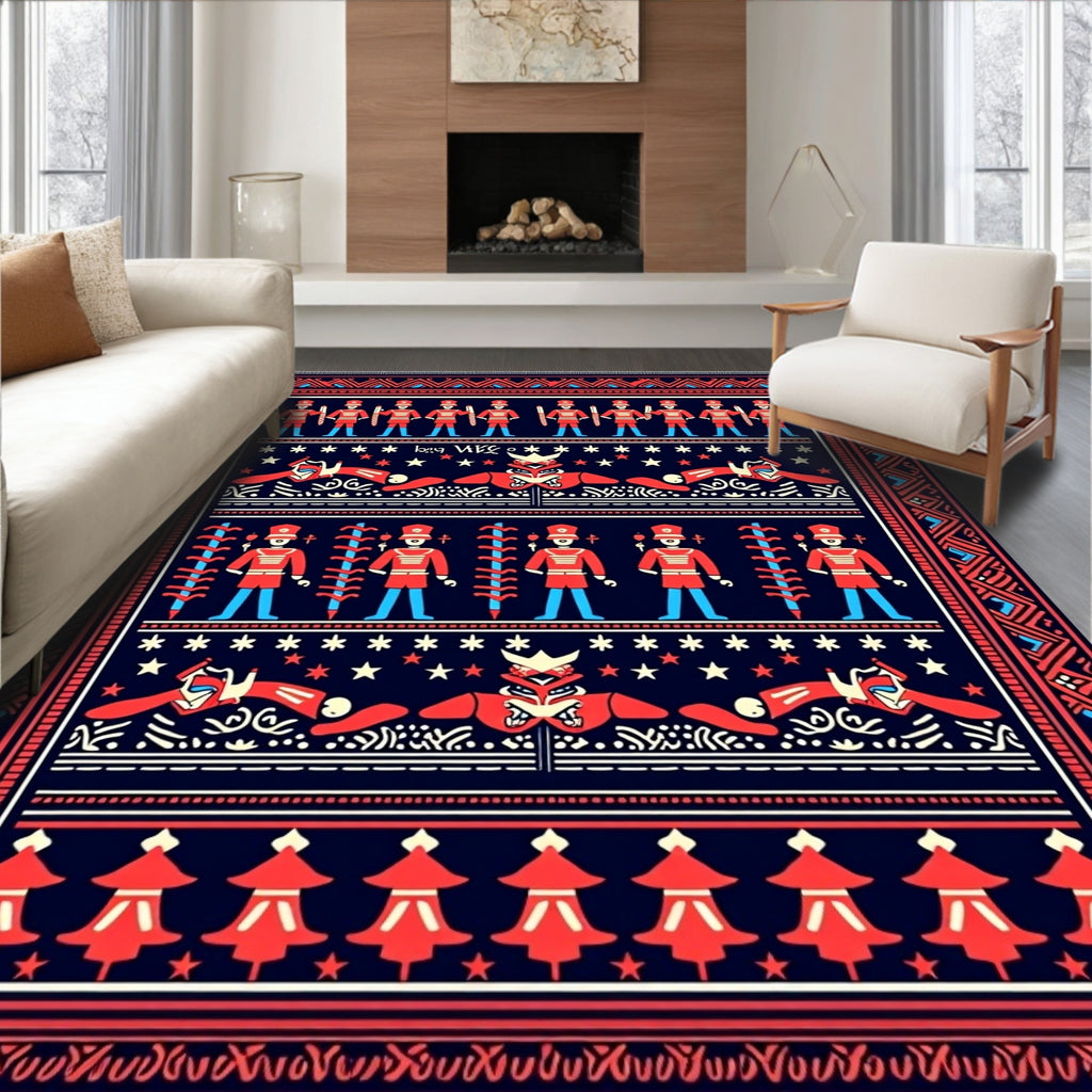 Folksy Crimson Soldier Navy Scene Rug