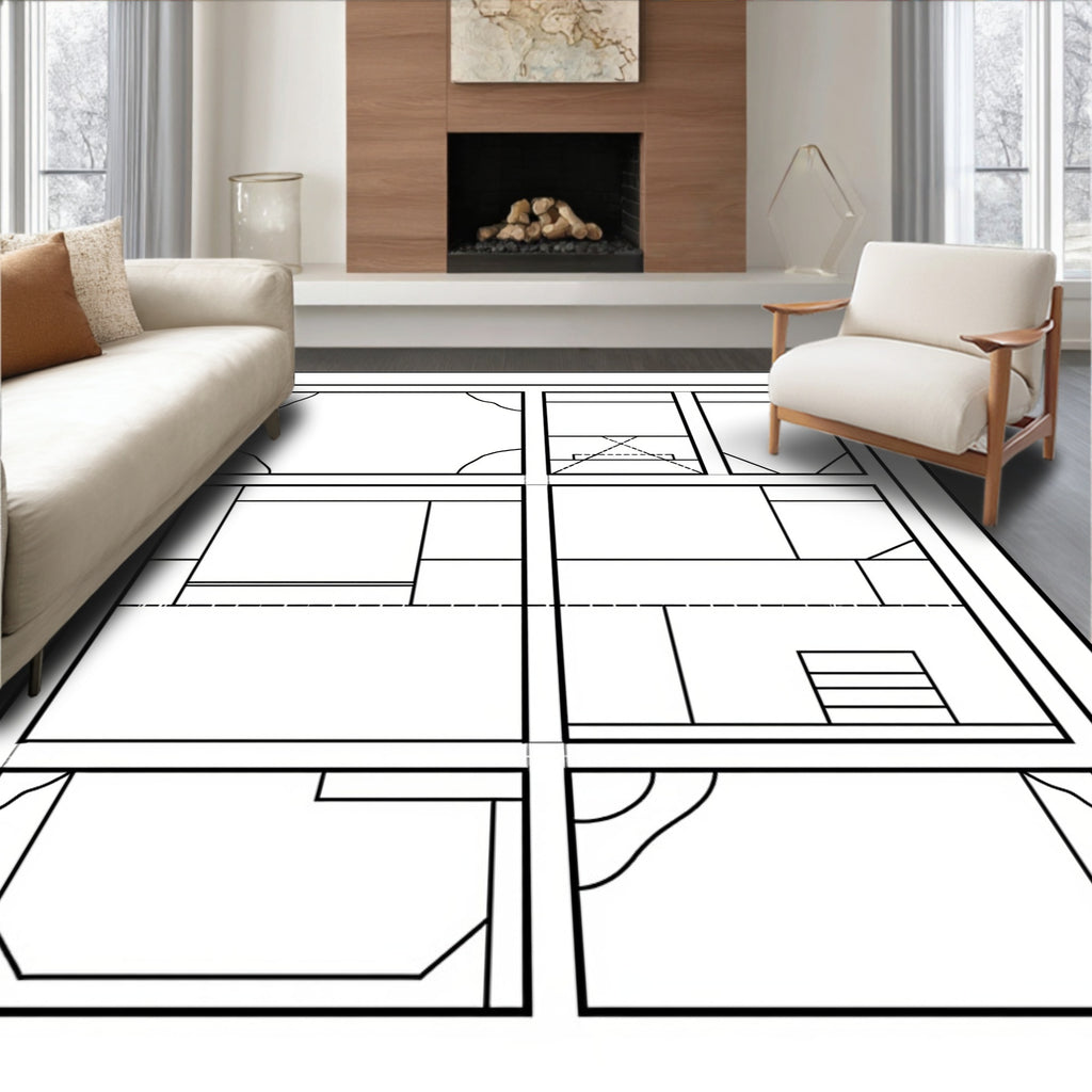 Monochromatic Geometric Grid Patchwork Rug