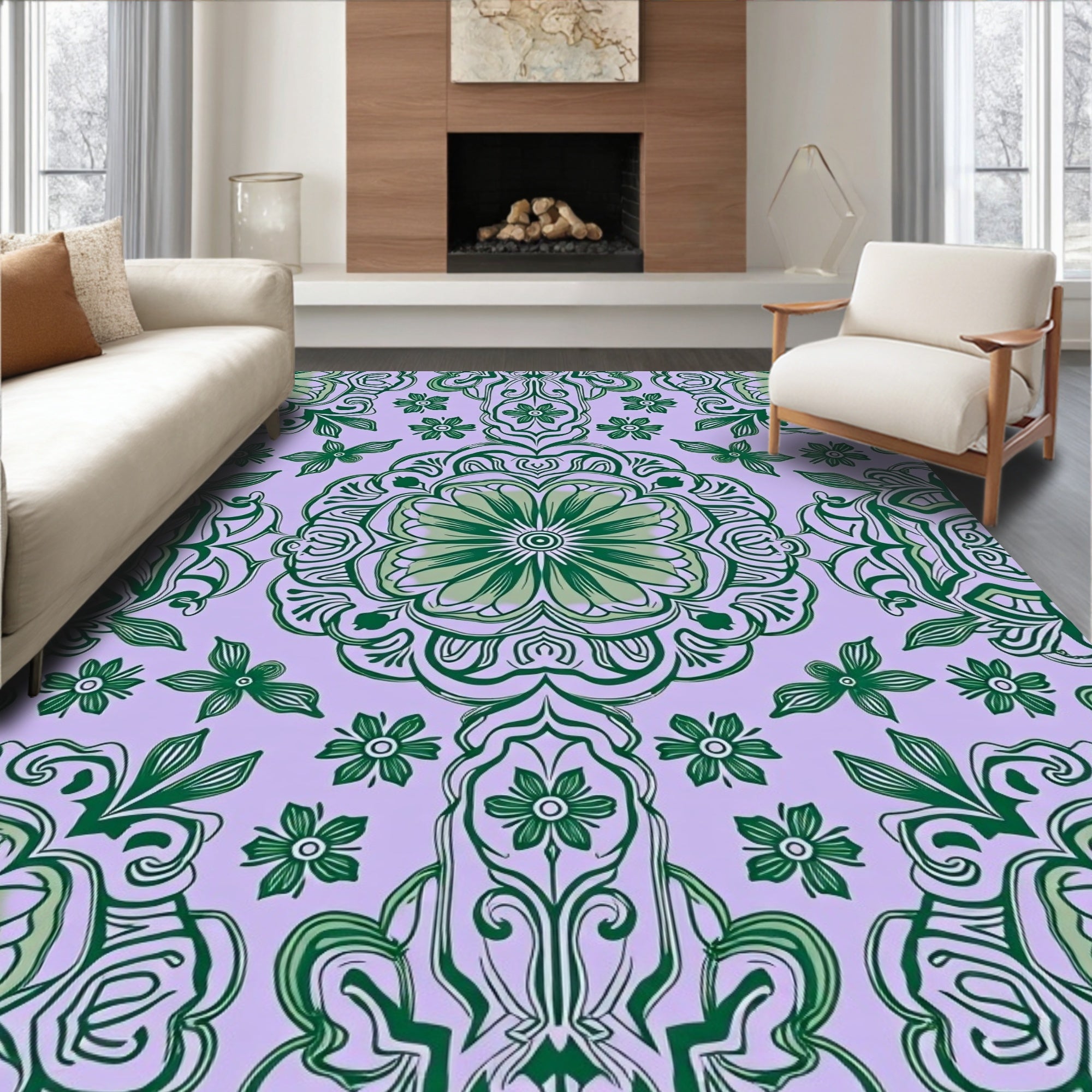Emerald Vine Mandala Lavender Rug