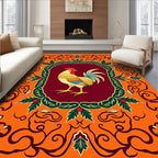 Vibrant Crimson Rooster Floral Scroll Rug