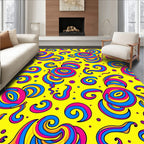 Vibrant Yellow Pink Blue Swirls Rug