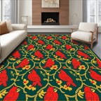 Crimson Red Cardinal Yellow Floral Vine Rug