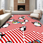 Red White Striped Penguin Cartoon Collection Rug