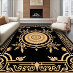 Ornate Black and Gold Floral Medallion Cover Rug