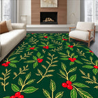 Emerald Green Holly Berry Branches Rug
