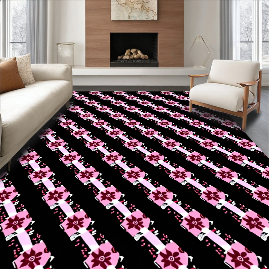 Pink Petal Ribbon Repeating Pattern Rug