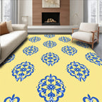 Royal Blue Floral Medallions on Yellow Field Rug