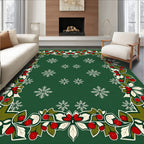 Green Holly Berry Snowflake Border Rug