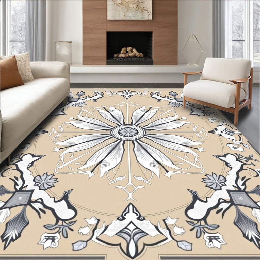 Tan Golden Flower Medallion Rug