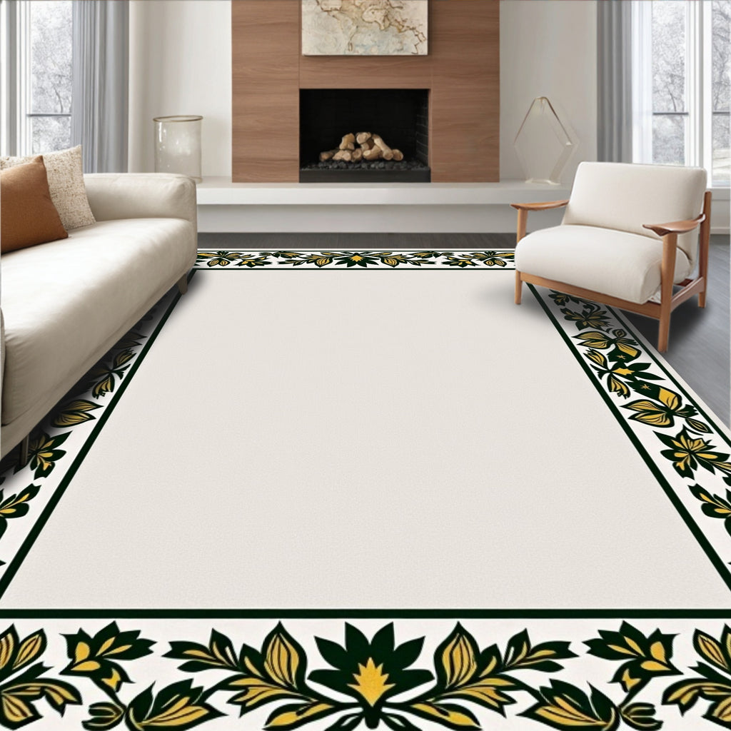 Emerald Yellow Floral Border Rug