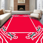 Bold Red Leafy Corner Swirl Rug