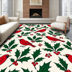 Red Cardinal Holly Berry Background Rug