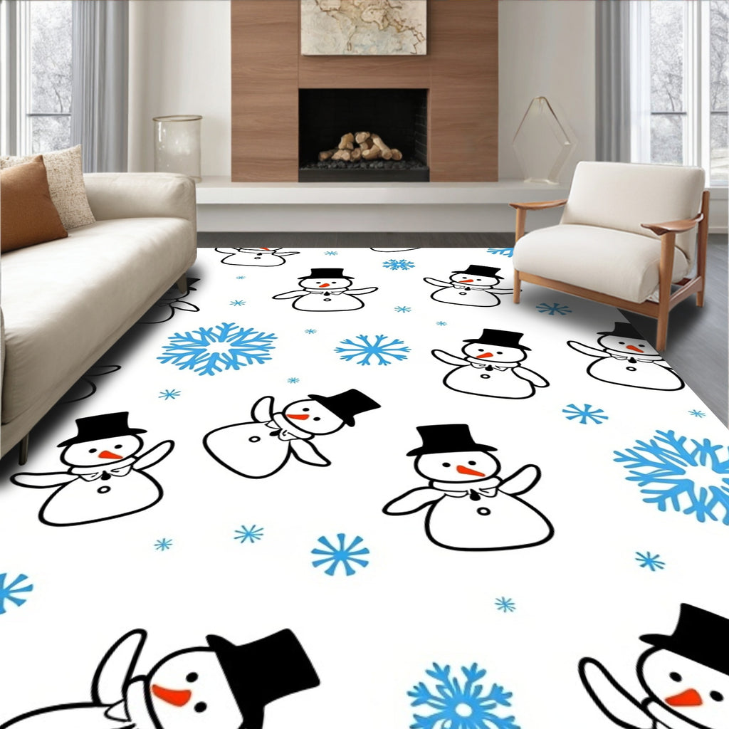 Whimsical Snowman Blue Snowflake Array Rug
