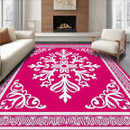 Vibrant Fuchsia Floral Medallion Border Rug